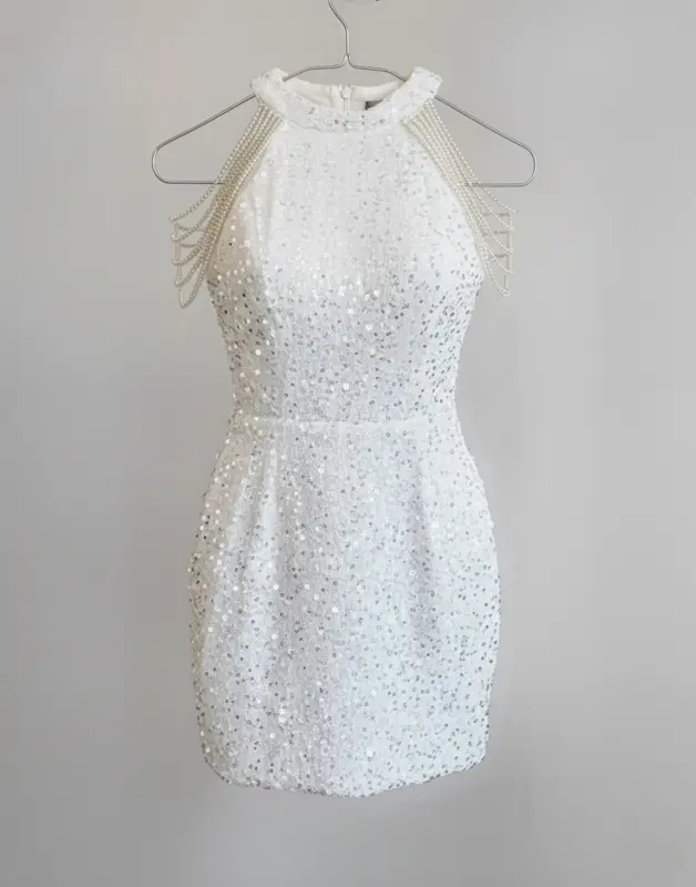 Vestido lentejuelas blanco talla M - Moda Mujer | Comprar Online Lima