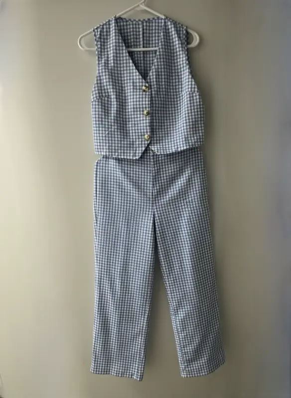 Conjunto chaleco y pantalón de cuadros talla M - Enterizos Elegantes | Comprar Online Lima