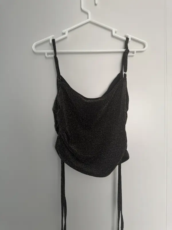 Blusa top marrón brilloso talla S - Imagen 2