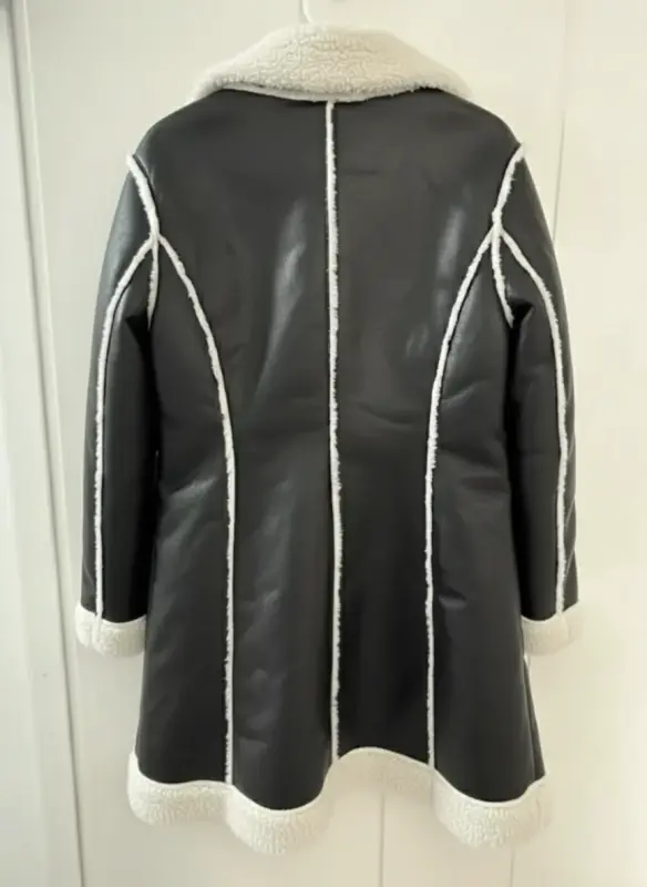 Abrigo negro largo de cuero elegante para mujer talla M - Imagen 2